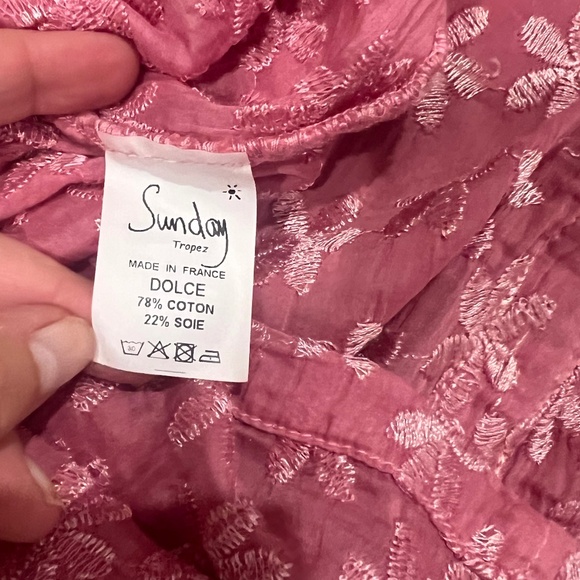 NWOT Sunday St Tropez Pink Long Sleeve Embroidered Top Size Small - Picture 9 of 9